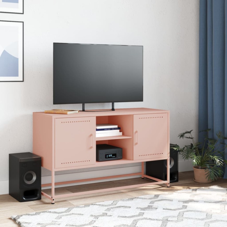 Mueble para TV de acero rosa 100,5x39x60,5