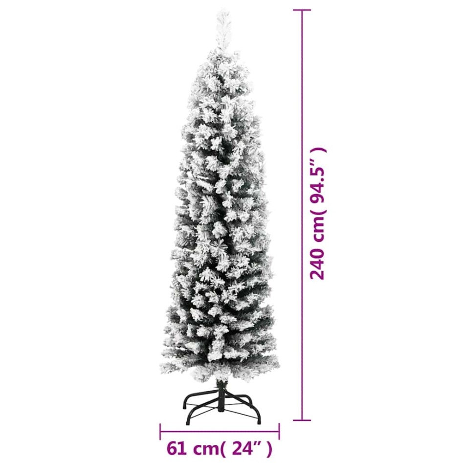 Árbol de Navidad artificial delgado verde con nieve PVC 240
