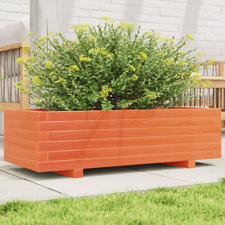 Jardinera de madera maciza de pino marrón cera 90x40x26,5