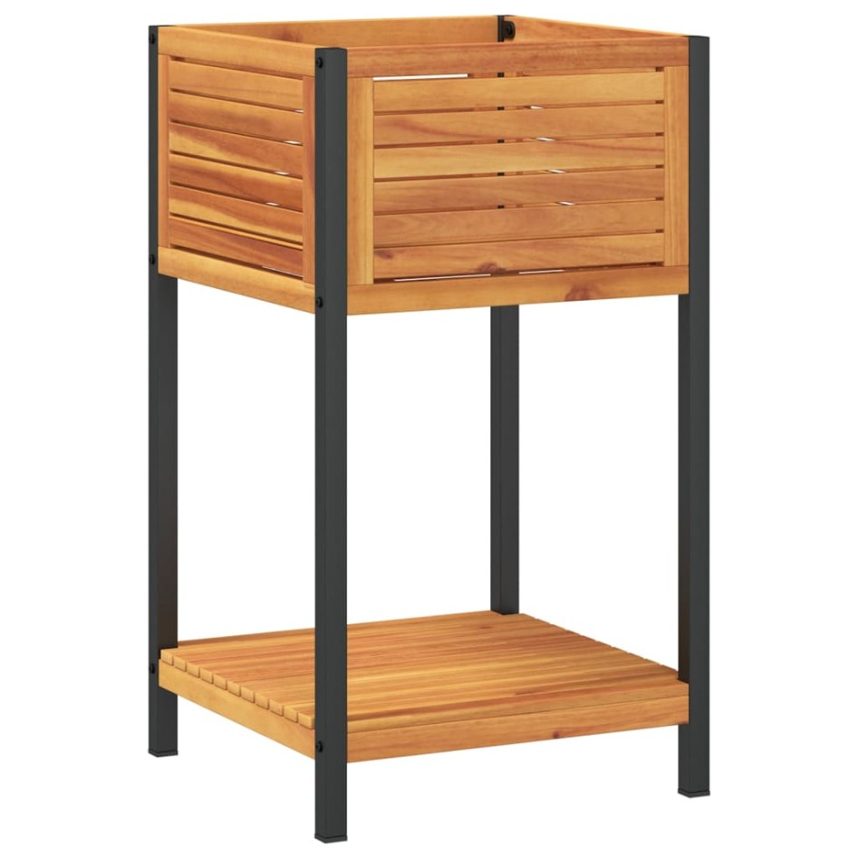 Jardinera con estante madera maciza acacia y acero 45x45x80