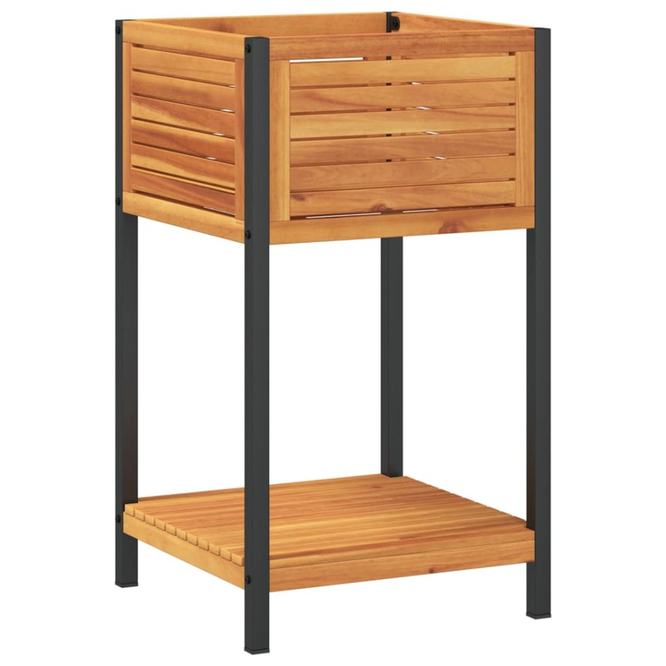 Jardinera con estante madera maciza acacia y acero 45x45x80