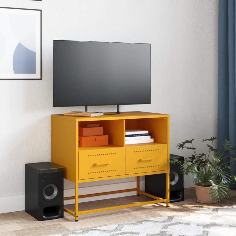 Mueble para TV de acero amarillo mostaza 68x39x60,5