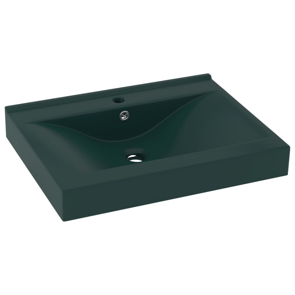 Lavabo de lujo con grifo cerámica verde oscuro 60x46