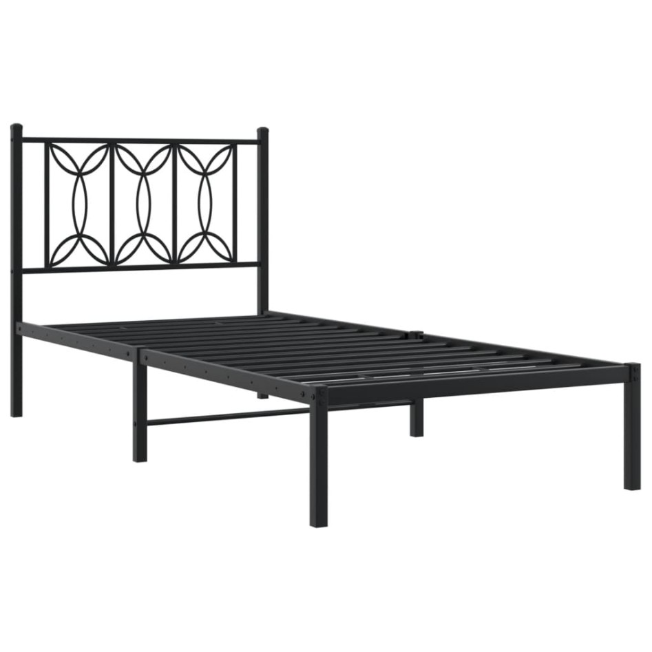 Estructura cama sin colchón con cabecero metal negro 90x200