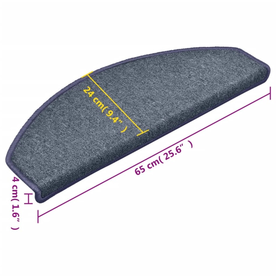 Alfombras de peldaños de escalera 15 uds gris y azul 65x24x4