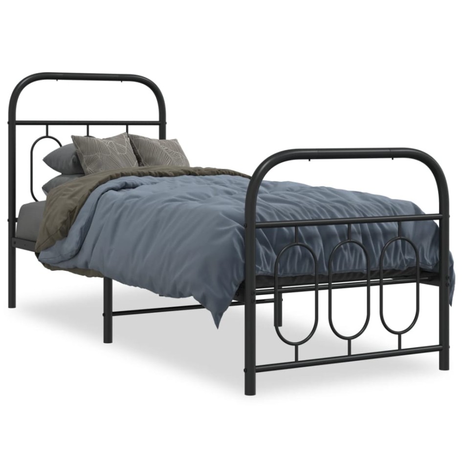 Estructura cama sin colchón con estribo metal negro 75x190