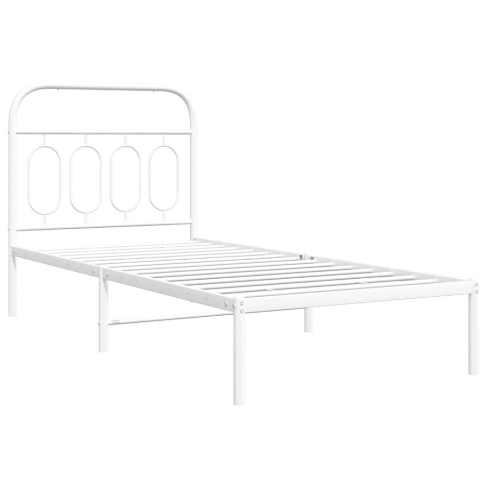 Estructura cama sin colchón con cabecero metal blanco 90x200