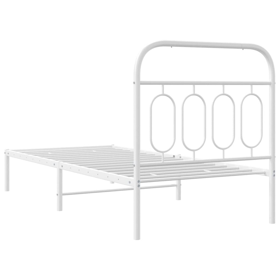 Estructura cama sin colchón con cabecero metal blanco 90x200