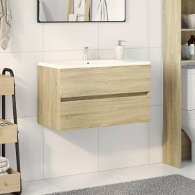 Armario lavabo madera de ingeniería roble Sonoma 80x38,5x45
