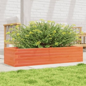 Jardinera de madera maciza de pino marrón cera 110x40x23