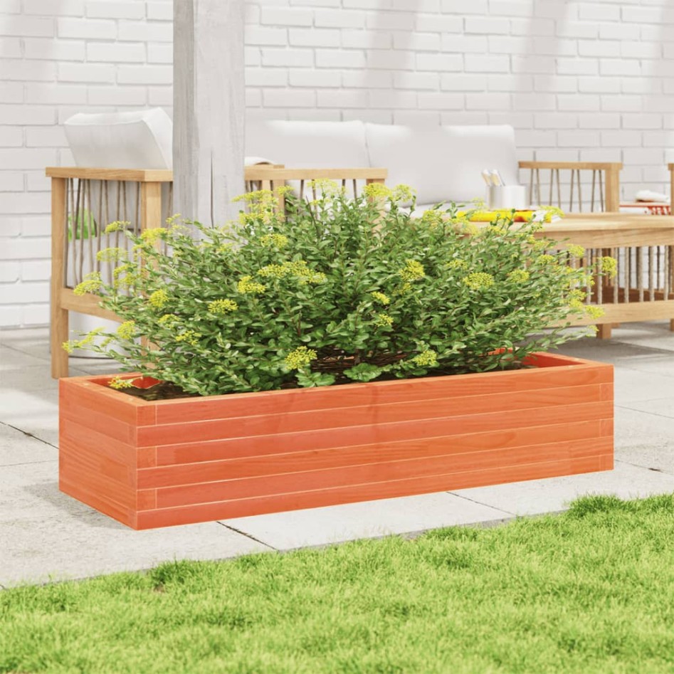Jardinera de madera maciza de pino marrón cera 110x40x23