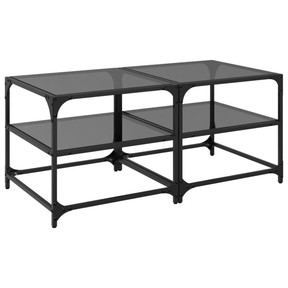 Mesa de centro superficie vidrio 2 uds acero negro 50x50x45