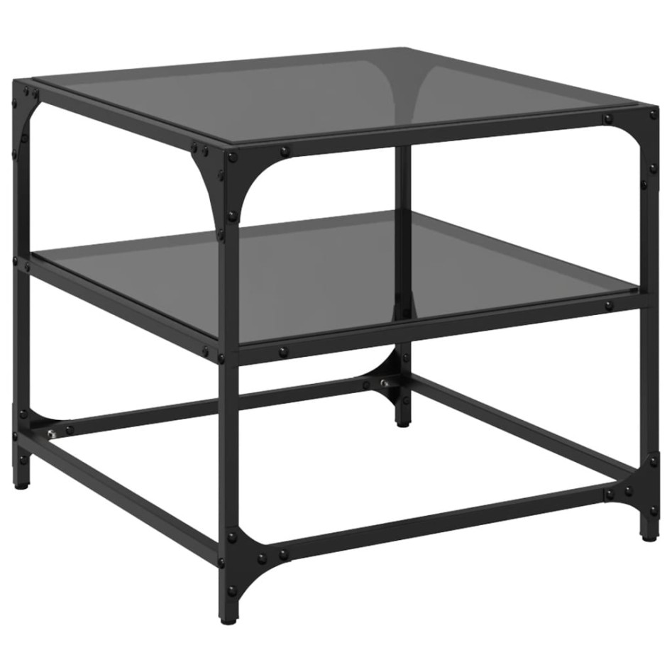 Mesa de centro superficie vidrio 2 uds acero negro 50x50x45