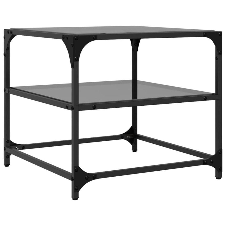 Mesa de centro superficie vidrio 2 uds acero negro 50x50x45