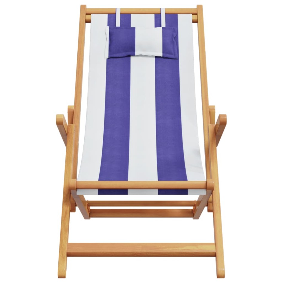 Silla playa plegable madera maciza eucalipto y tela azul