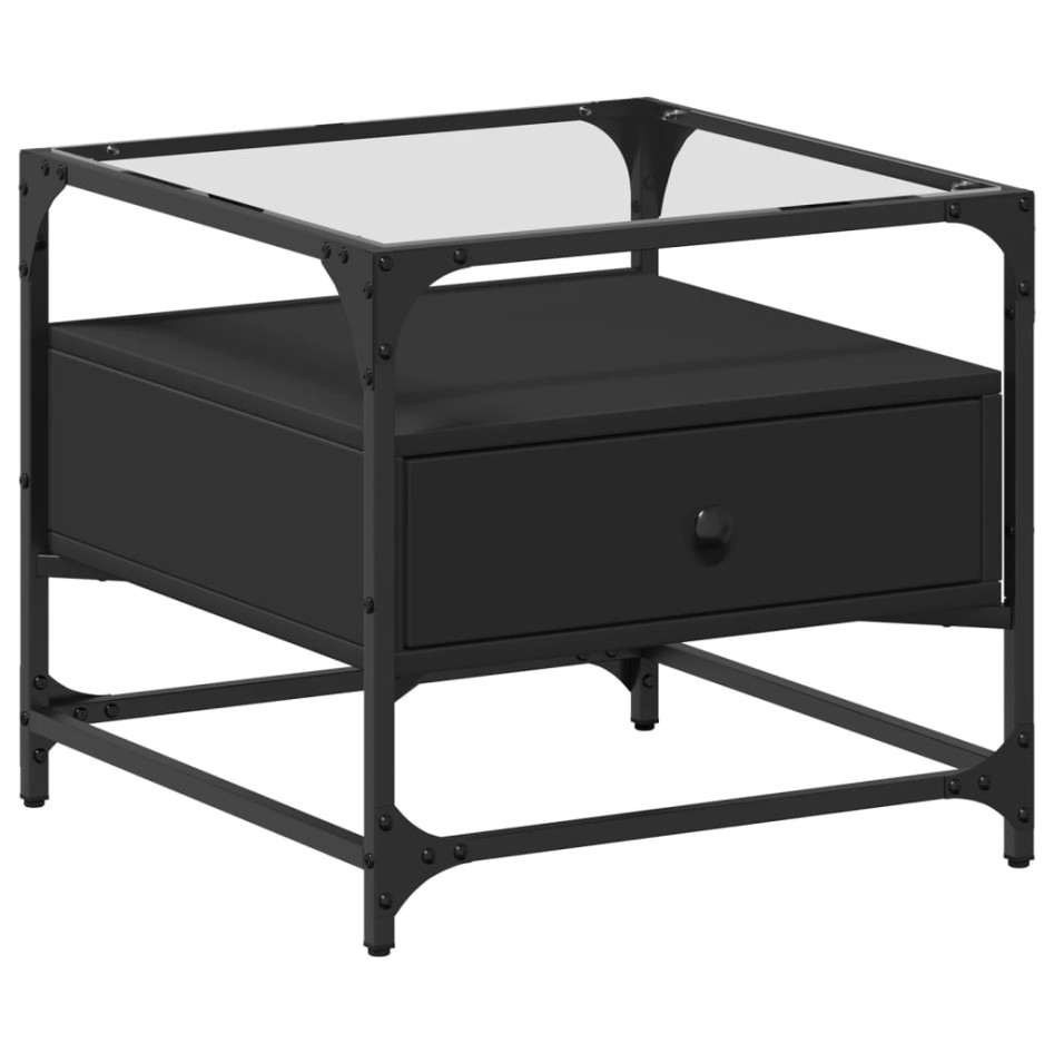 Mesa de centro superficie de vidrio acero negro 50x50x45