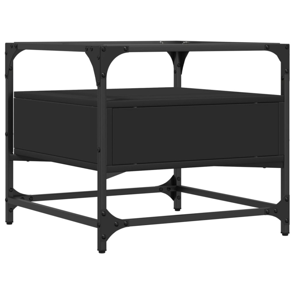Mesa de centro superficie de vidrio acero negro 50x50x45