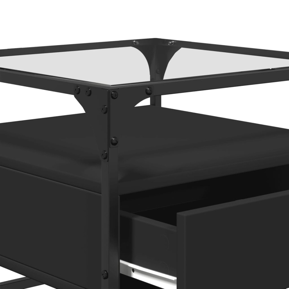 Mesa de centro superficie de vidrio acero negro 50x50x45