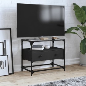 Mueble TV tablero cristal madera ingeniería negro 60x35x51