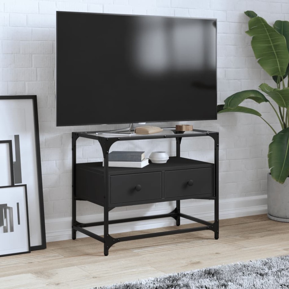 Mueble TV tablero cristal madera ingeniería negro 60x35x51