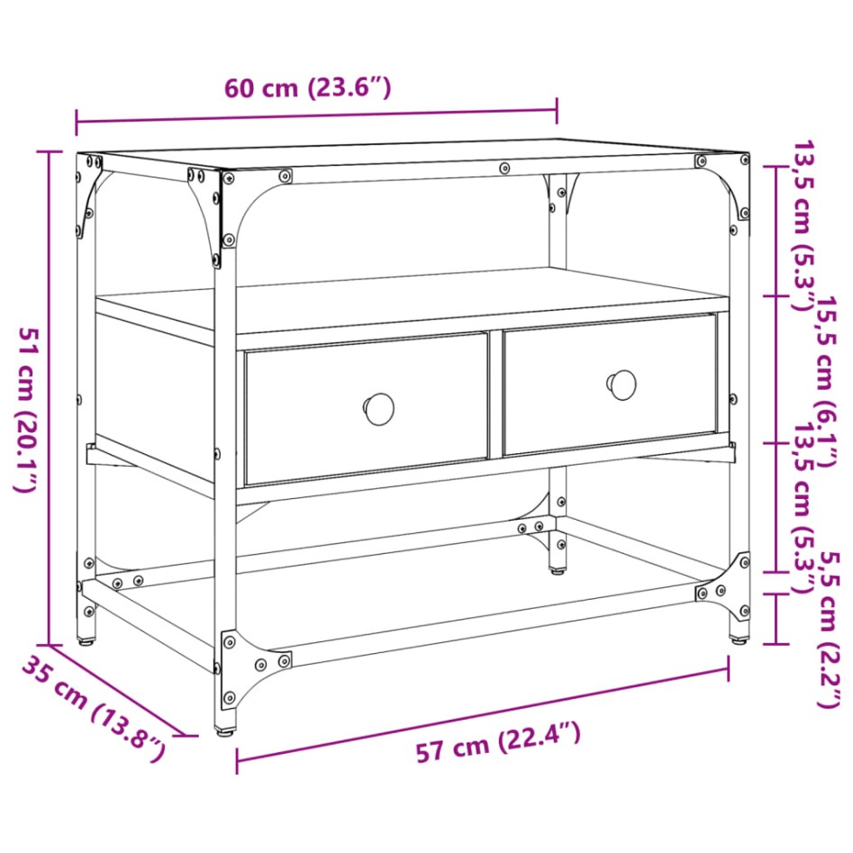 Mueble TV cristal y madera ingeniería roble ahumado 60x35x51