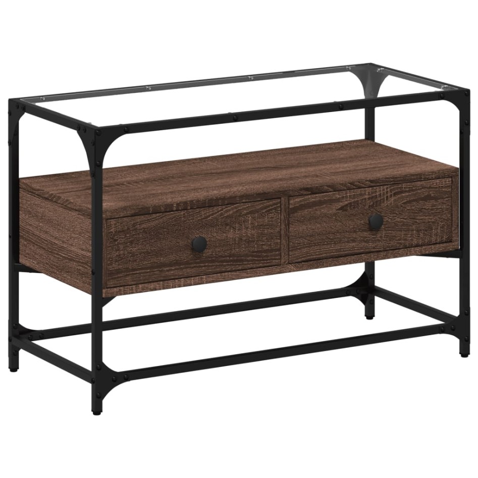 Mueble TV cristal y madera ingeniería marrón roble 80x35x51