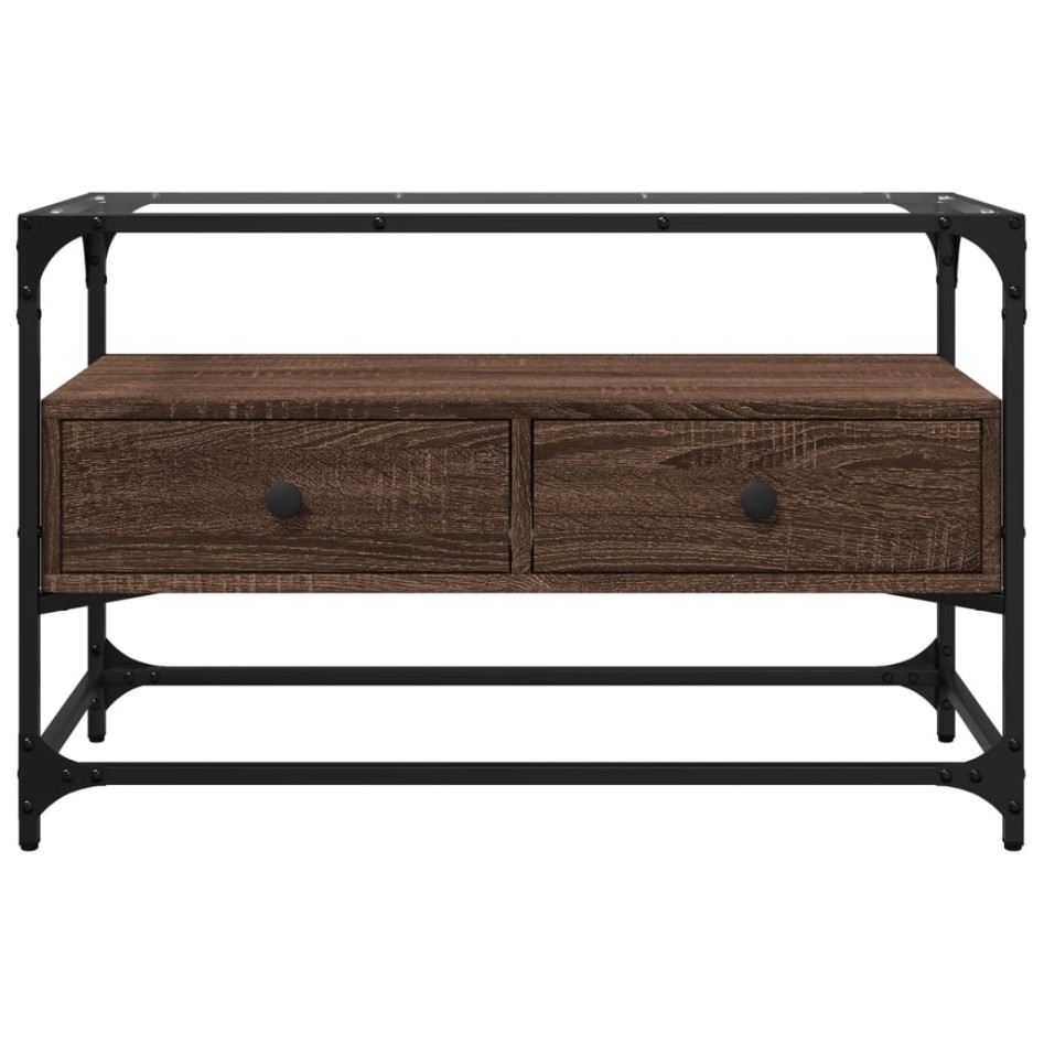 Mueble TV cristal y madera ingeniería marrón roble 80x35x51