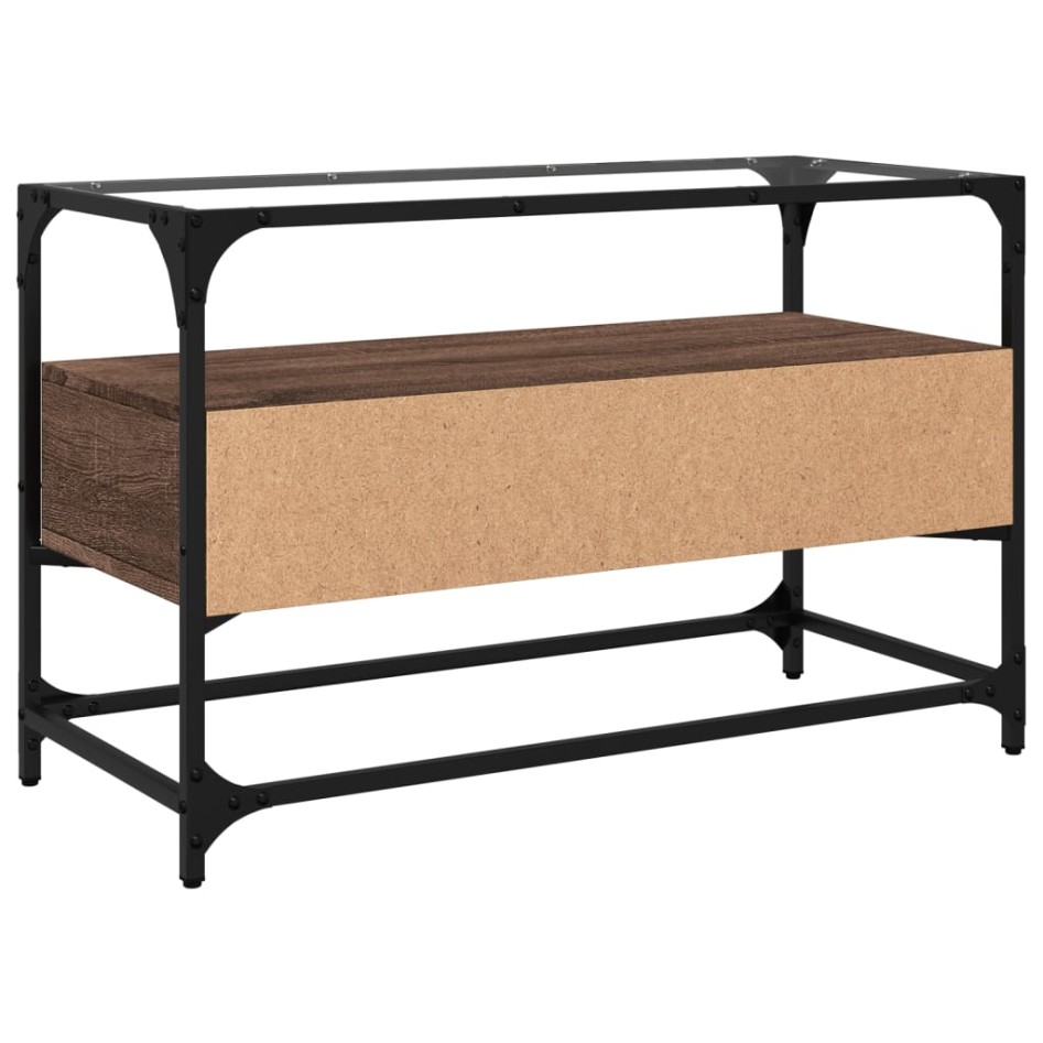 Mueble TV cristal y madera ingeniería marrón roble 80x35x51