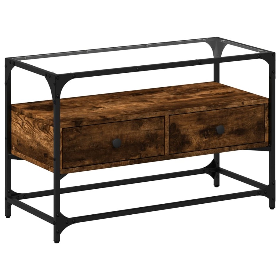 Mueble TV cristal y madera ingeniería roble ahumado 80x35x51