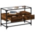Mueble TV cristal y madera ingeniería roble ahumado 80x35x51