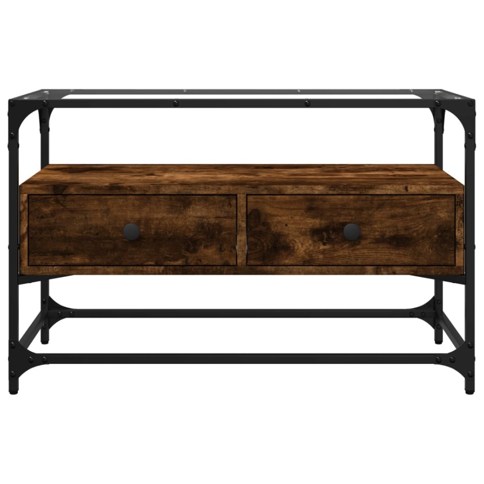 Mueble TV cristal y madera ingeniería roble ahumado 80x35x51