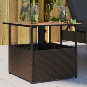 Mesa de jardín hueco de sombrilla ratán PE marrón 55x55x46,5
