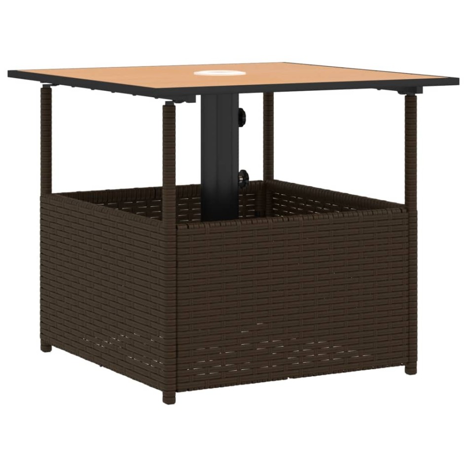 Mesa de jardín hueco de sombrilla ratán PE marrón 55x55x46,5