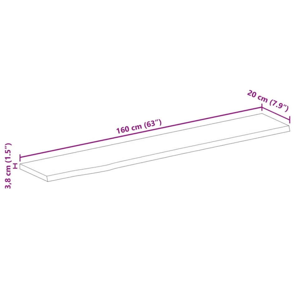 Tablero de mesa borde natural madera maciza mango 160x20x3,8