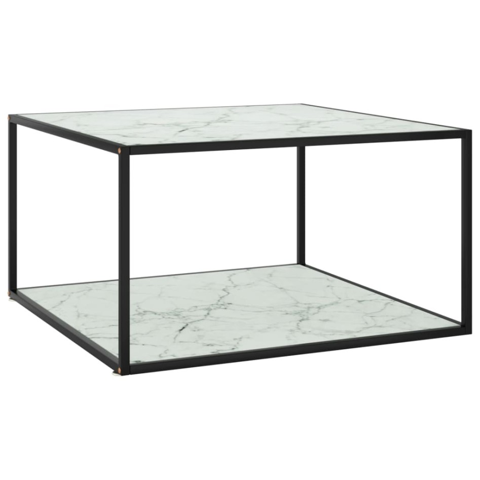 Mesa de centro negra con vidrio de mármol blanco 40x40x50
