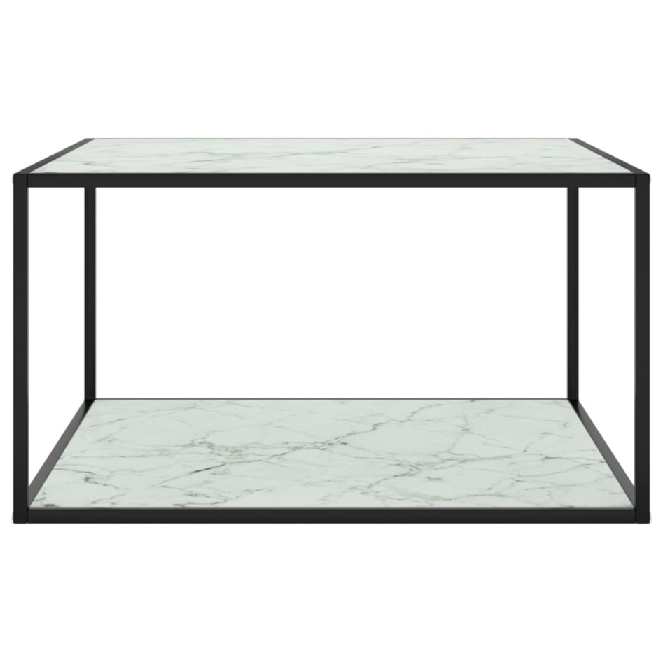 Mesa de centro negra con vidrio de mármol blanco 40x40x50