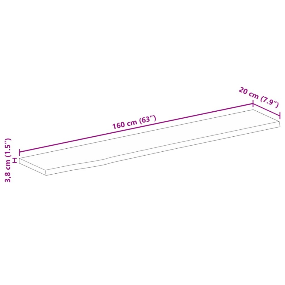Tablero de mesa borde natural madera maciza mango 160x20x3,8