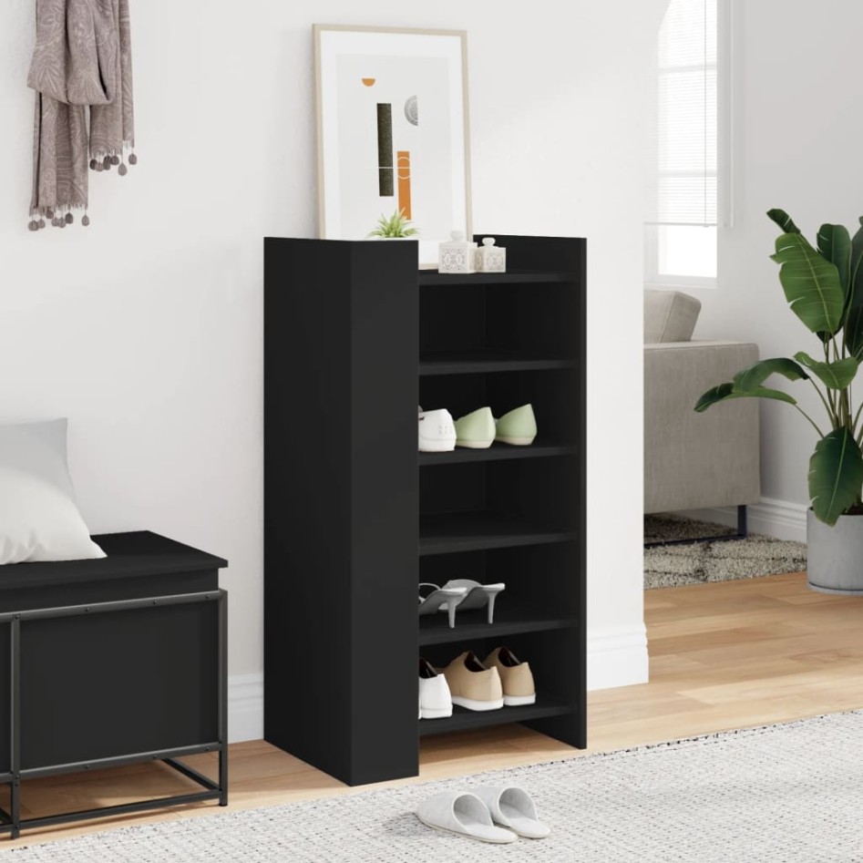 Mueble zapatero madera de ingeniería negro 52x37,5x100