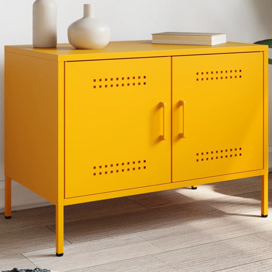 Mueble de TV de acero amarillo mostaza 68x39x50,5
