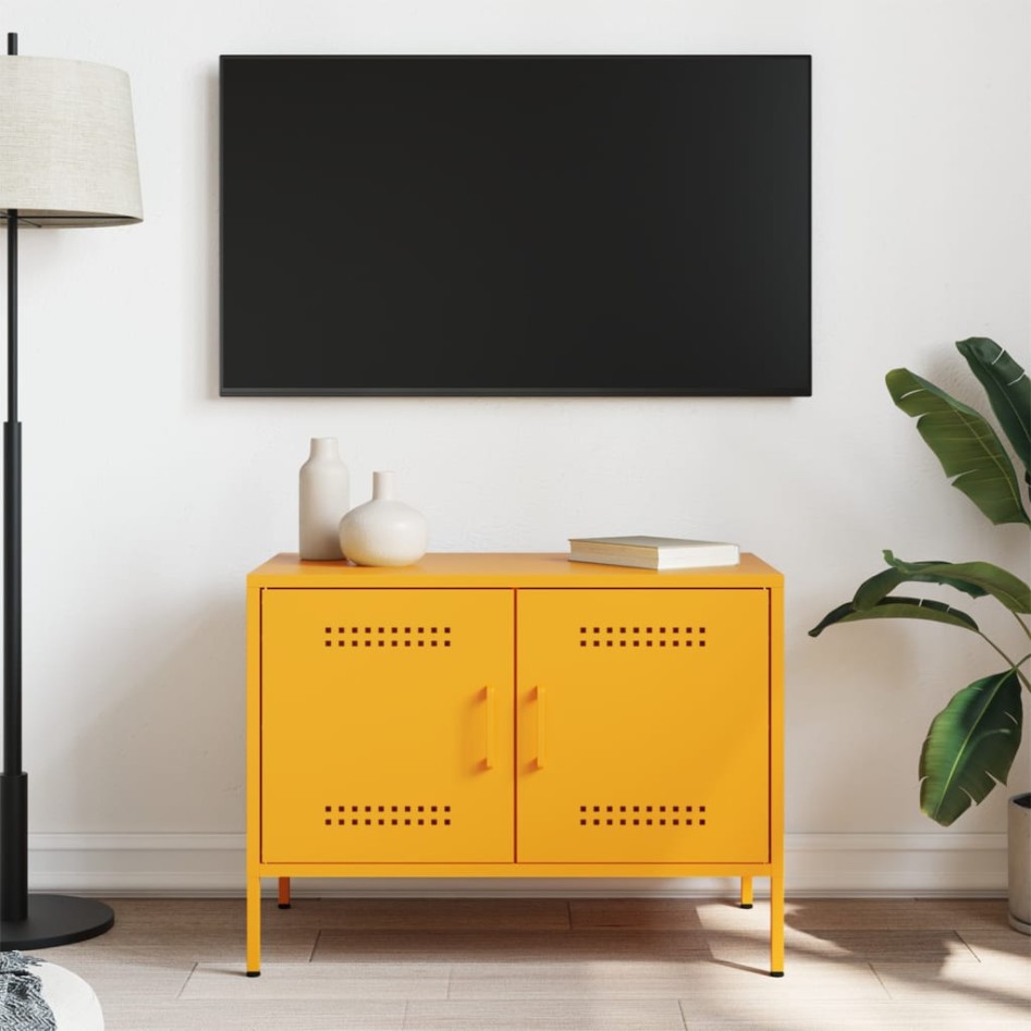 Mueble de TV de acero amarillo mostaza 68x39x50,5