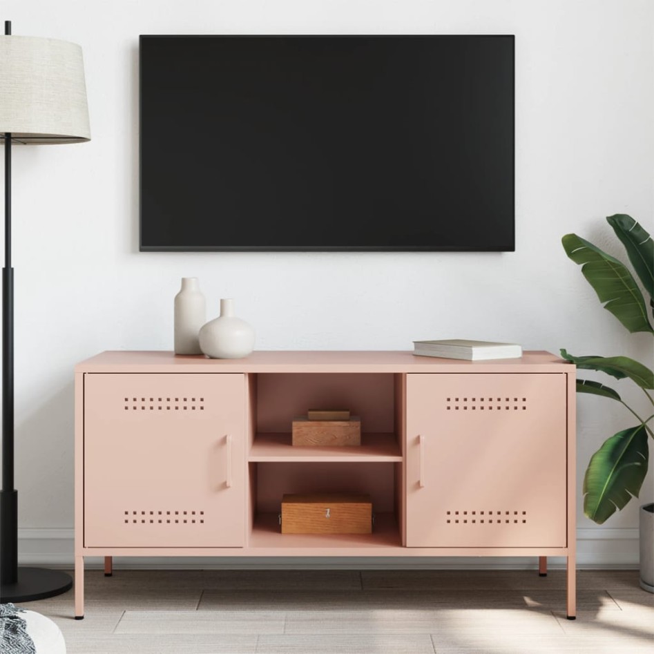 Mueble de TV de acero rosa 100,5x39x50,5