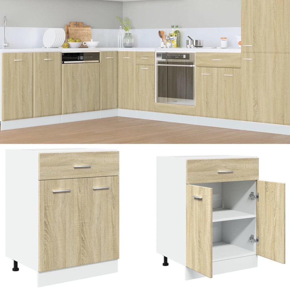 Mueble bajo cocina con cajón madera roble Sonoma 60x46x81,5