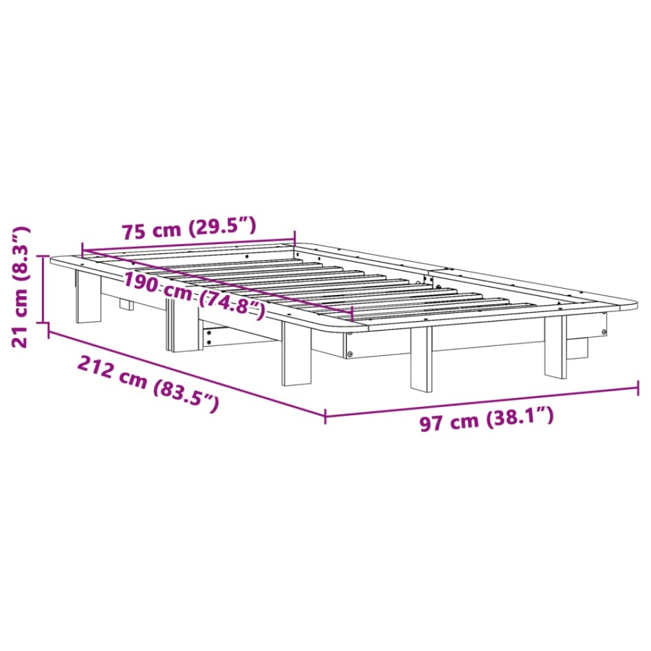 Estructura de cama sin colchón madera maciza pino 75x190