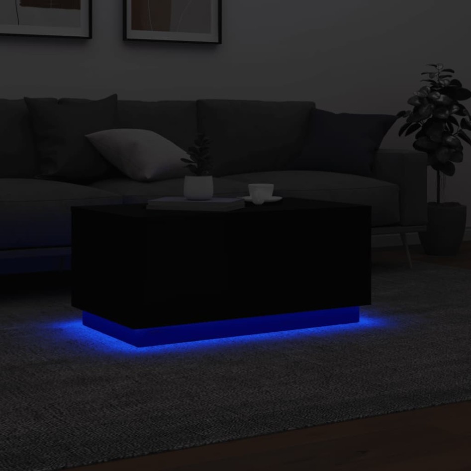 Mesa de centro con luces LED negro 90x50x40
