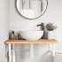 Estante de lavabo de pared de acero y madera maciza de