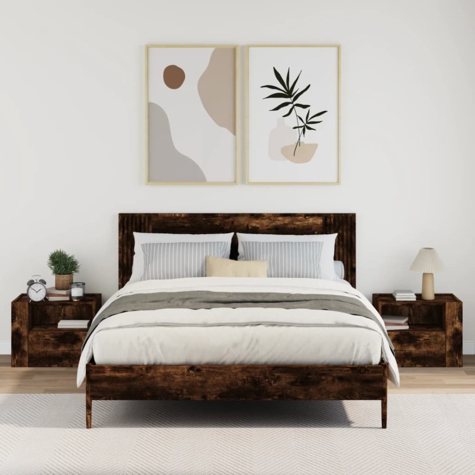 Mesitas de noche de pared 2 uds color roble ahumado 45x30x35