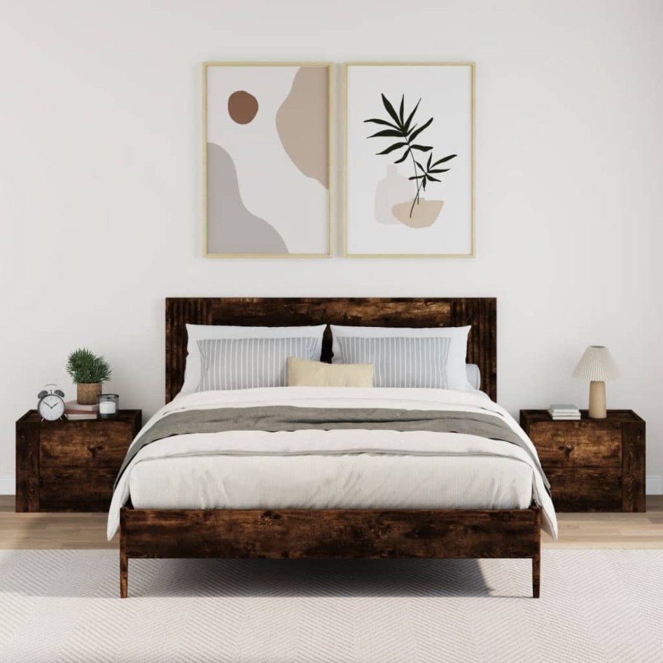 Mesitas de noche de pared 2 uds color roble ahumado 45x30x35