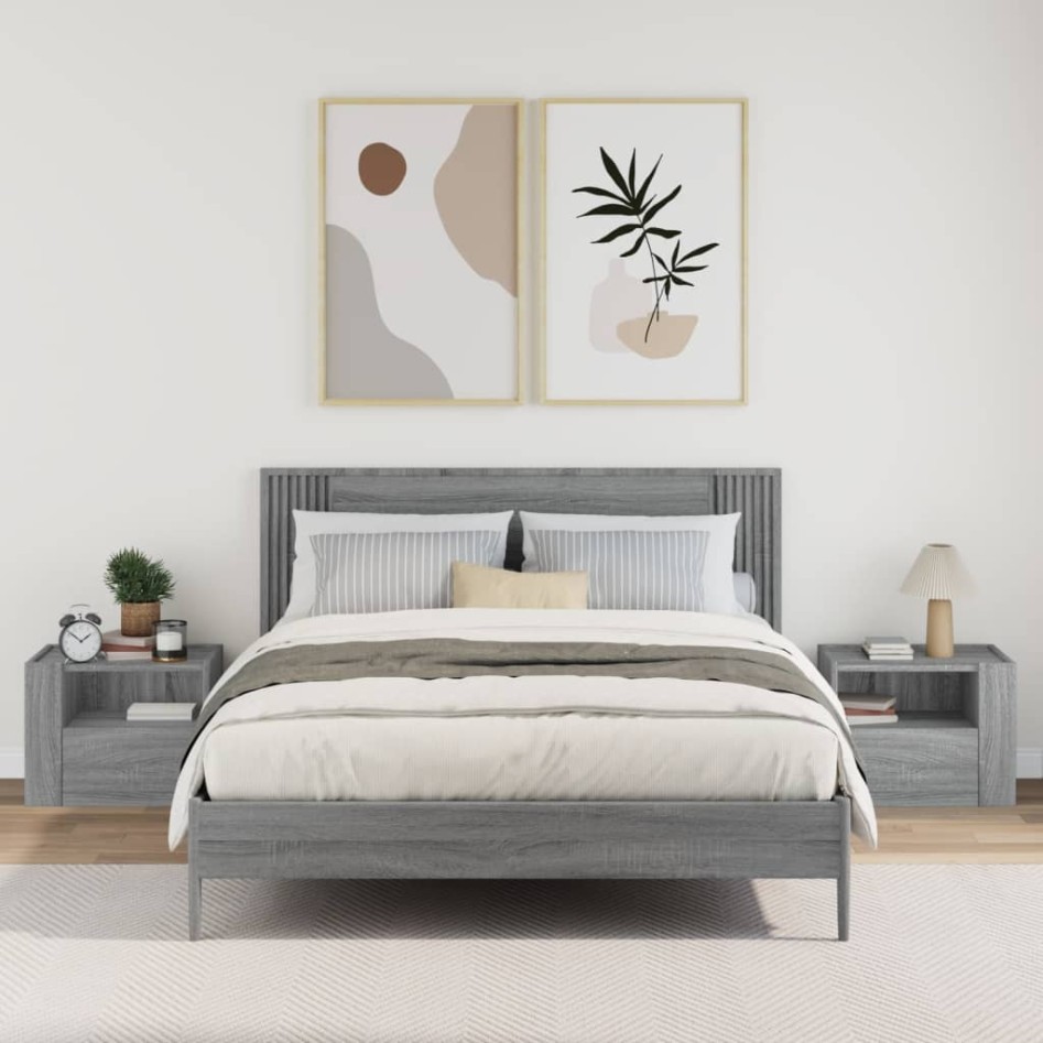 Mesitas de noche de pared 2 uds gris Sonoma 45x30x35
