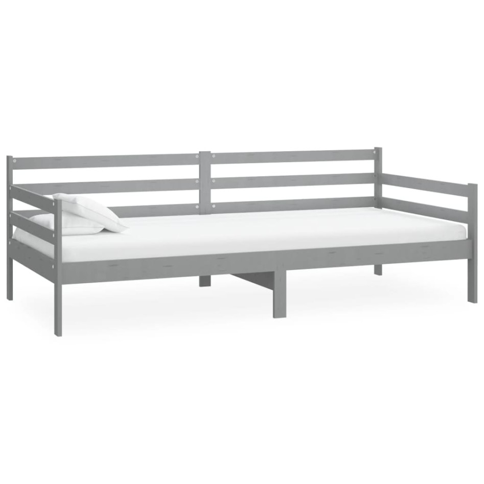 Sofá cama con colchón madera de pino maciza gris 90x200