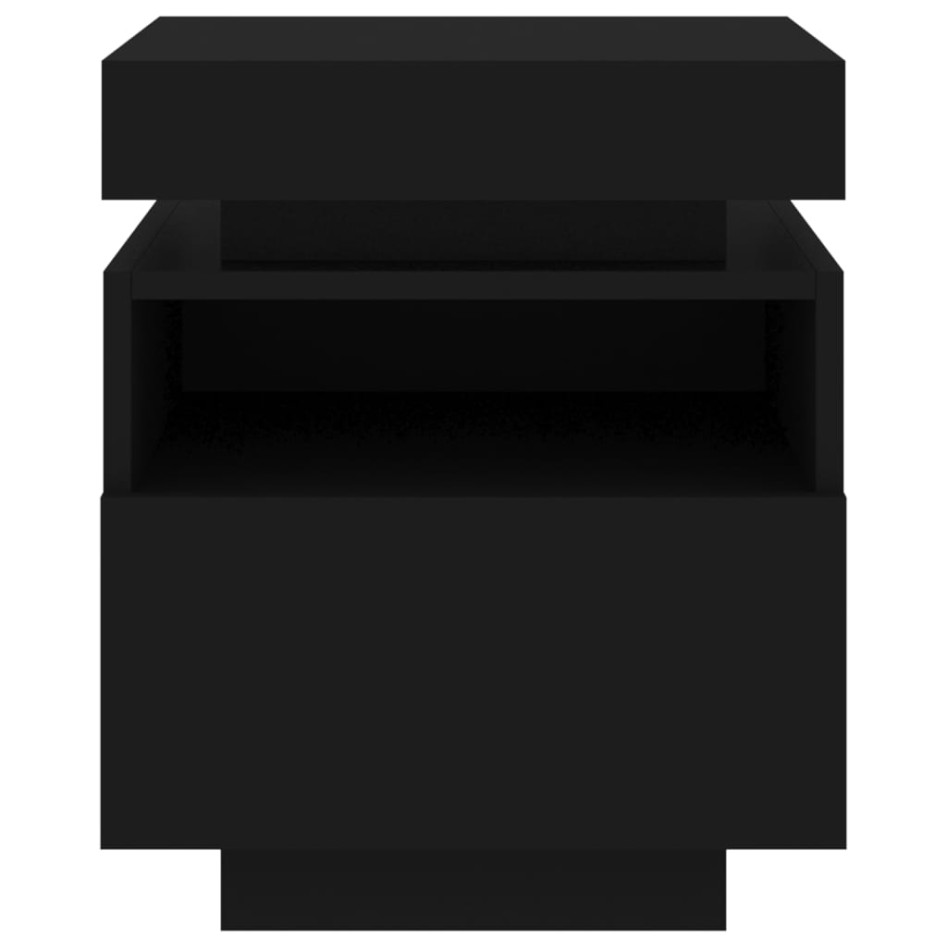 Mesita de noche con luces LED negra 40x39x48,5